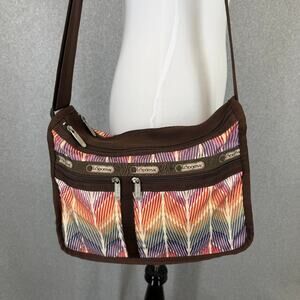 LeSportsac Crossbody Bag Women's Multi-Color Brown 12"x9" Nylon Adjustable Strap
